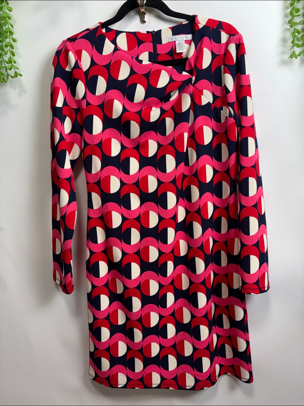 London Times Vibrant Pink and Navy Long Sleeve Dress - Picture 11 of 12